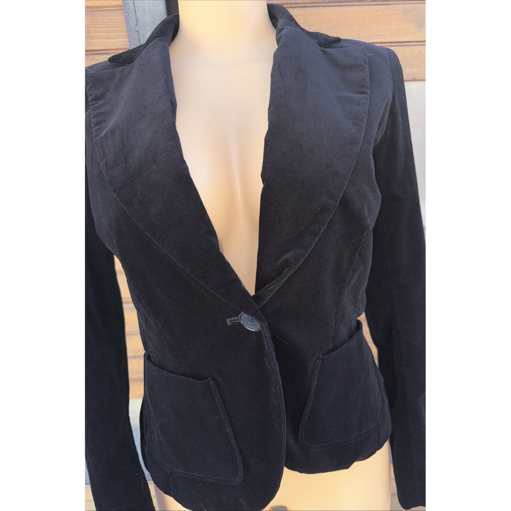 Vintage New York & Company Black Velvet Tailored Blazer Jacket Classic